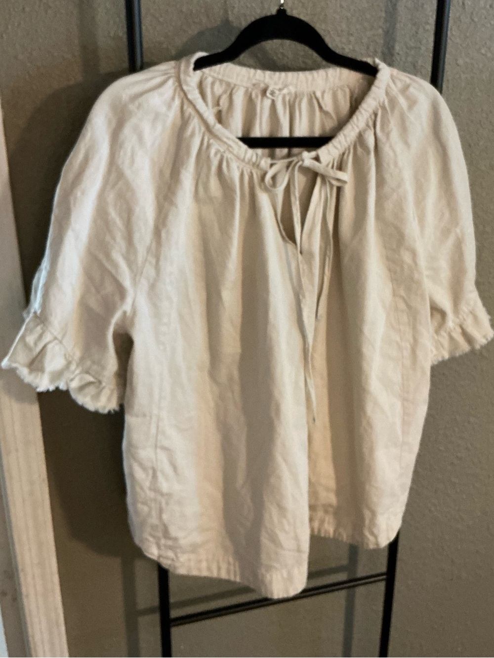 Easel Tie-Neck Peasant Blouse in Cream